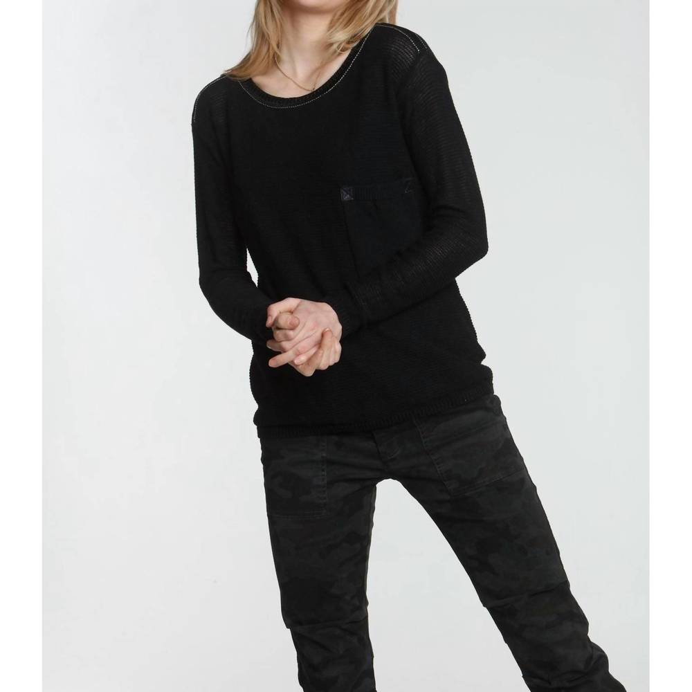 NEW LABEL+THREAD women's frankie pocket crew top in black